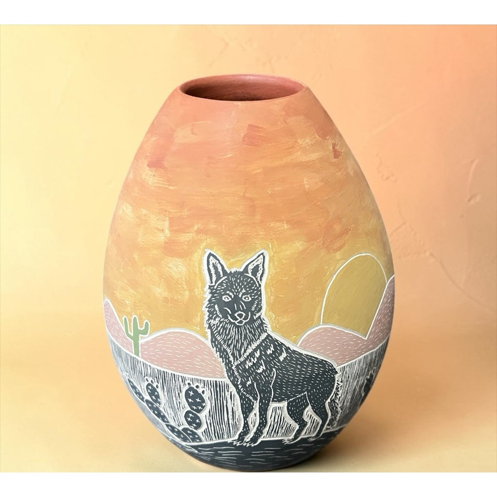 Mata Ortiz Pottery Mariela Tena Hernandez Desert Animals Sunset Cactus Mexican